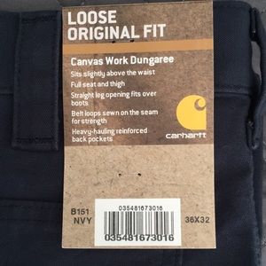 CARHARTT 36x32 Loose Original Fit Canvas Work Dungaree in Blue. 100% cotton NWT
